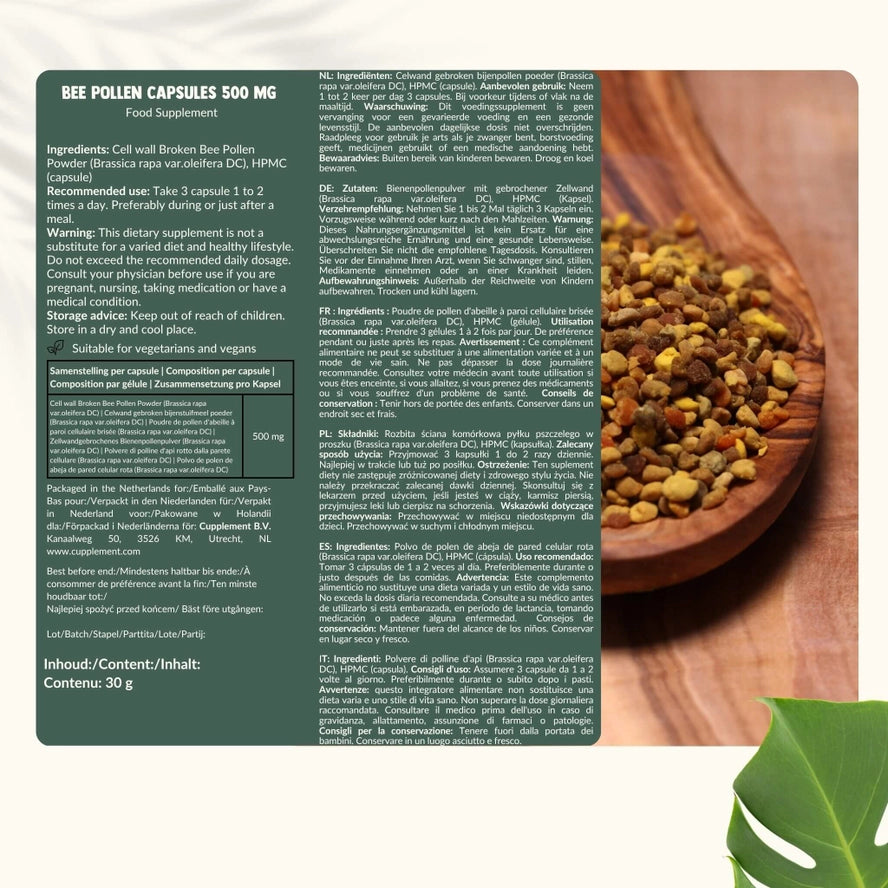 Gélules d'extrait de pollen d'abeille 500mg - 60 gélules