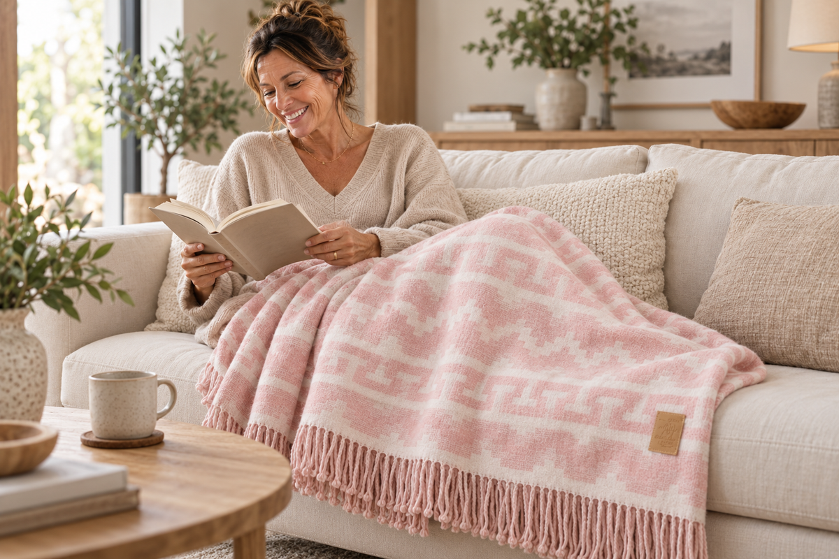 Plaid alpaga épais rose  chaleur optimale 180 X 130