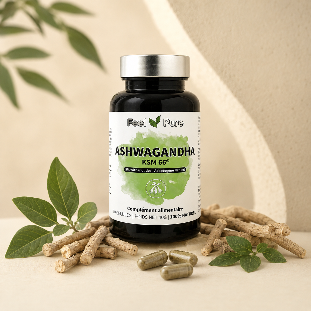 Ashwagandha KSM-66® 500 mg Feel Pure – 60 gélules