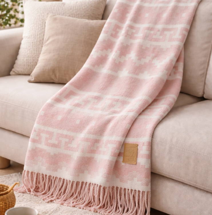 Plaid alpaga épais rose  chaleur optimale 180 X 130