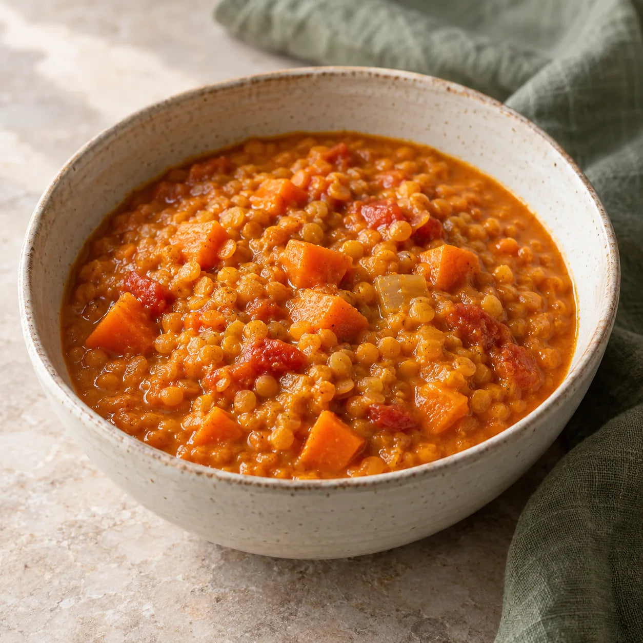 Dahl corail, carotte & tomate servi