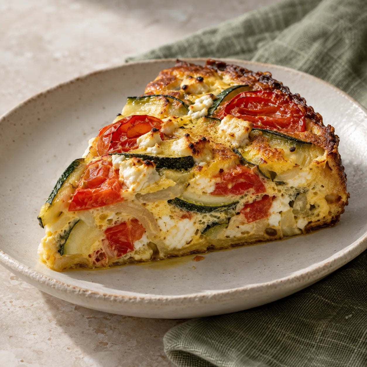 Frittata courgette, tomate & feta servi