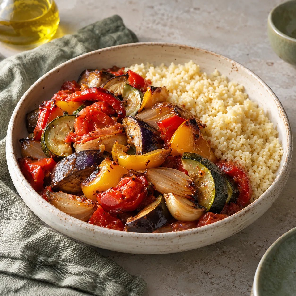 Ratatouille rôtie & semoule servi