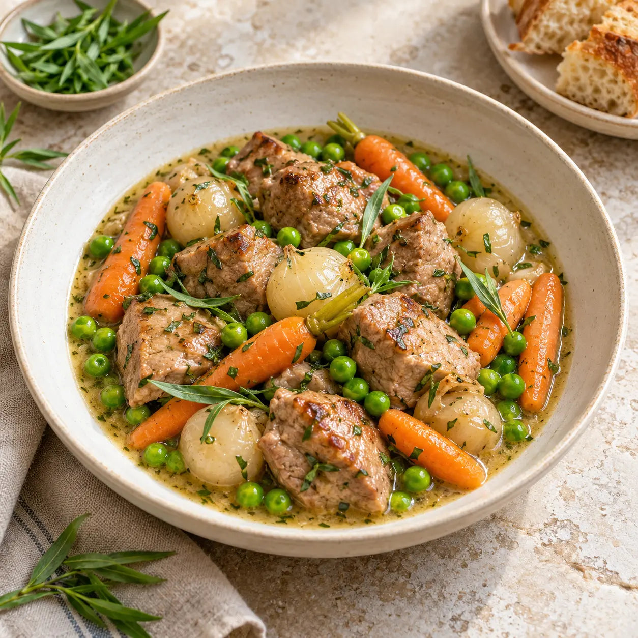 Sauté de veau aux petits pois et carottes nouvelles